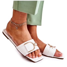 PG2 Pantoufles en cuir classiques pour femmes avec décoration Shilla blanche doré
