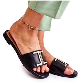 PG1 Chaussons Femme Classiques En Cuir Avec Ornement Maren Noir