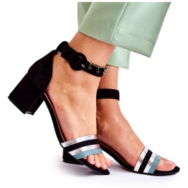 PG1 Sandales en daim à la mode sur un talon bas noir Nallia bleu argent