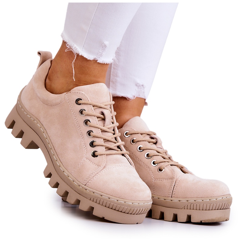 S.Barski Chaussures à lacets en daim pour femmes, beige
