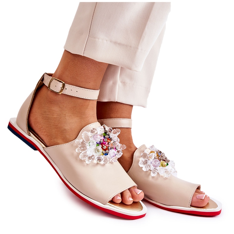 PA2 Sandales Femme En Cuir Avec Décoration Nevassa Beige