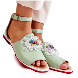 Sandales Femme En Cuir Avec Décoration Nevassa Verte