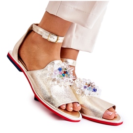 PA2 Sandales Femme En Cuir Avec Décoration Nevassa Dorée