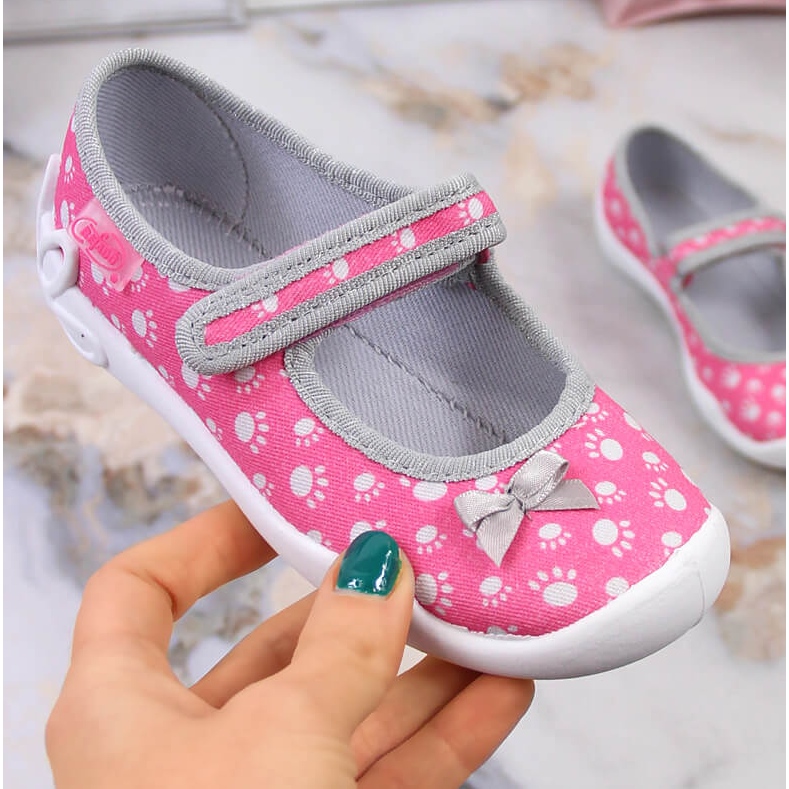 Chaussons fille à scratch avec nœud Befado rose