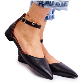 WD1 Sandales Ballerines En Cuir Pour Femmes En Spitz Noir Caprise