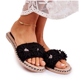 WJ1 Chaussons Femme Avec Matière Fleurs Noir Susana