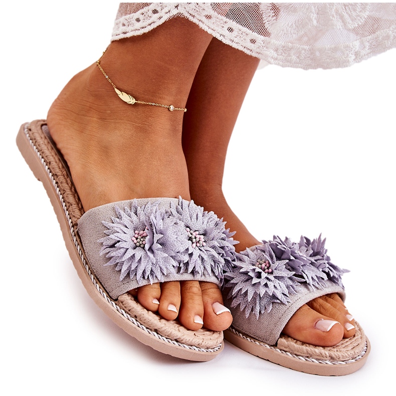 WJ1 Chaussons Femme Avec Tissu Fleurs Gris Susana