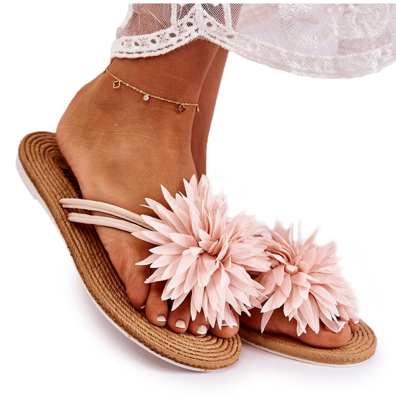 WJ1 Tongs pour femme avec un ornement en tissu Eviana rose clair