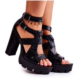 Sandales En Cuir Avec Découpes Serpent Noir Broadway le noir
