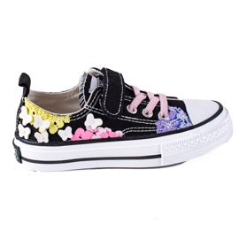 Baskets basses pour enfants Shelovet à fleurs noires le noir multicolore Baskets basses pour enfants Shelovet à fleurs noires le noir multicolore