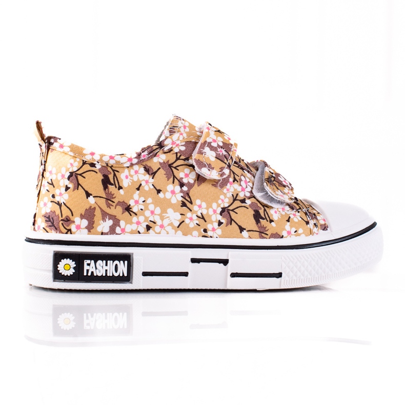 Baskets enfant Shelovet à fleurs beiges blanche brun