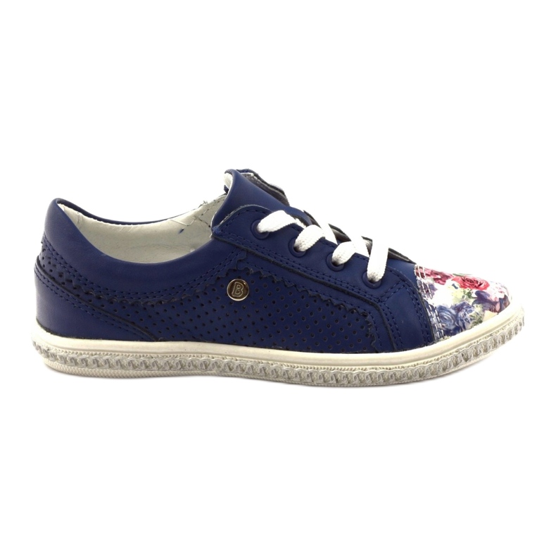 Chaussures en cuir bleu marine des filles avec des fleurs 85524 Bartek Chaussures en cuir bleu marine des filles avec des fleurs 85524 Bartek