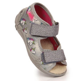 Chaussons velcro avec licorne Befado Jr BEF13B gris