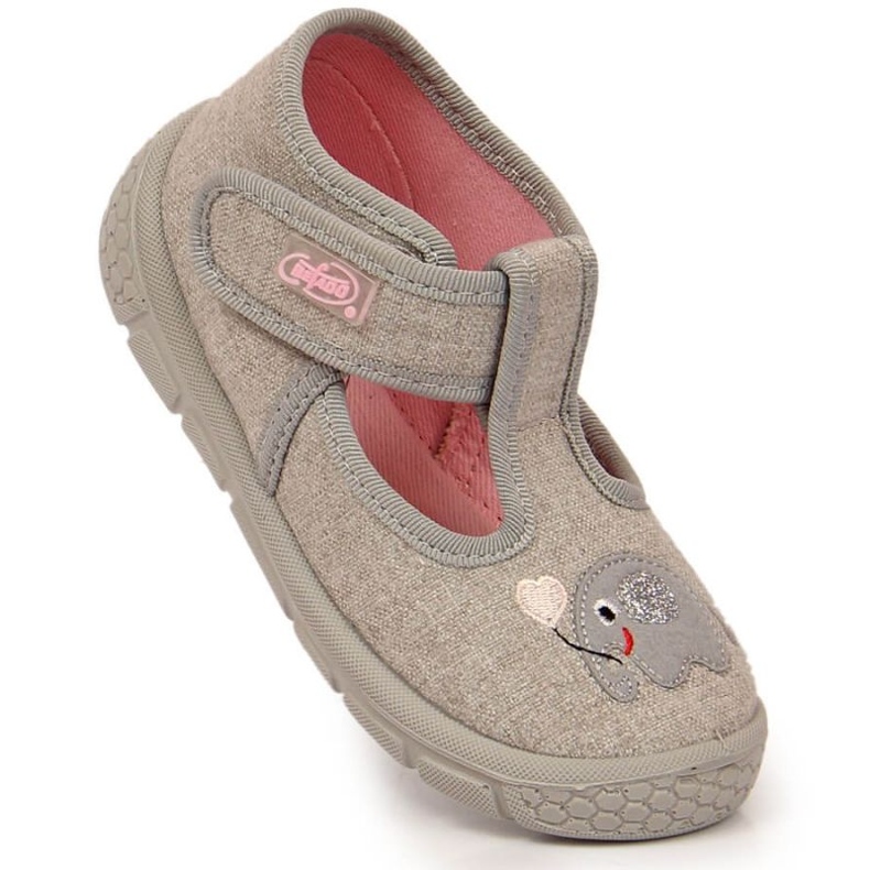 Chaussons velcro avec éléphant Befado Jr BEF30D gris