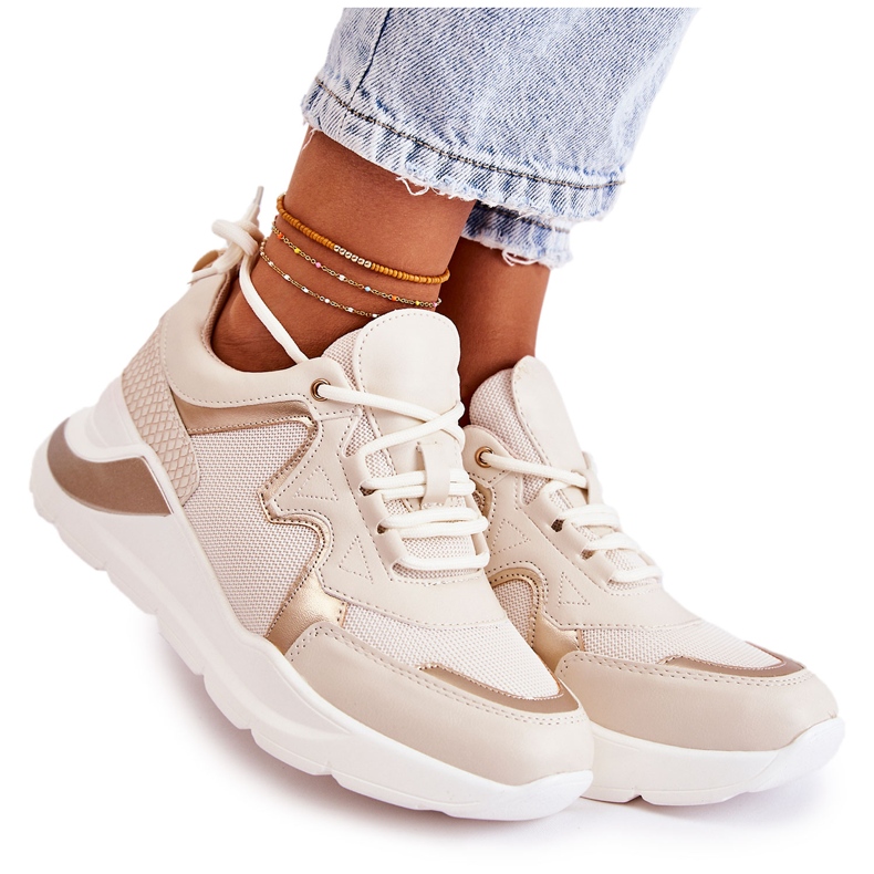 PG1 Baskets à la mode pour femmes Allie beige clair d'or