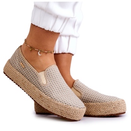 Baskets Tressées Femme Slip On Big Star JJ274394 Beige d'or