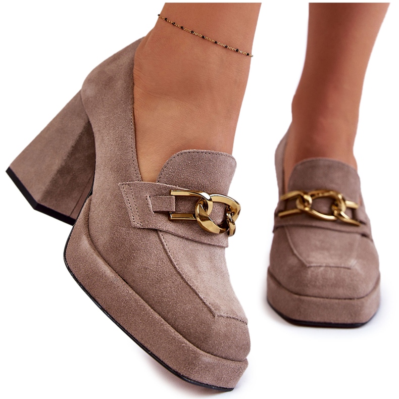 Escarpins En Daim Avec Chaîne Décorative Laura Messi 2444 Marron Clair beige brun