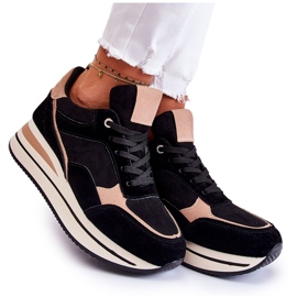 PS1 Chaussures de Sport en Daim pour Femme Noir et Beige Elisse