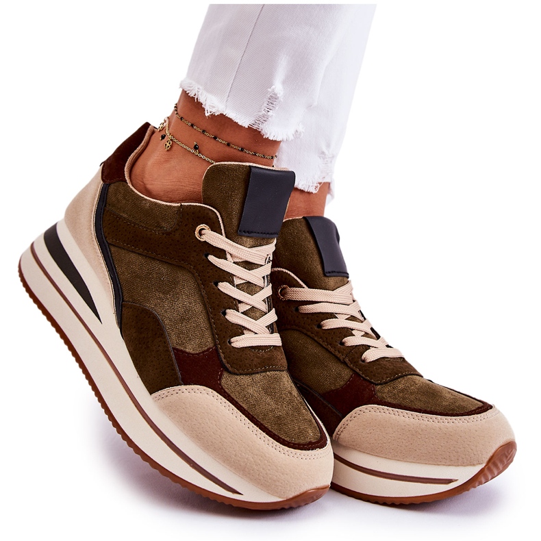 PS1 Chaussures Sport Daim Femme Vert-Beige Elisse