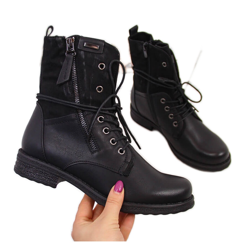 Chaussures à lacets pour femmes avec une fermeture éclair, noir Jezzi le noir