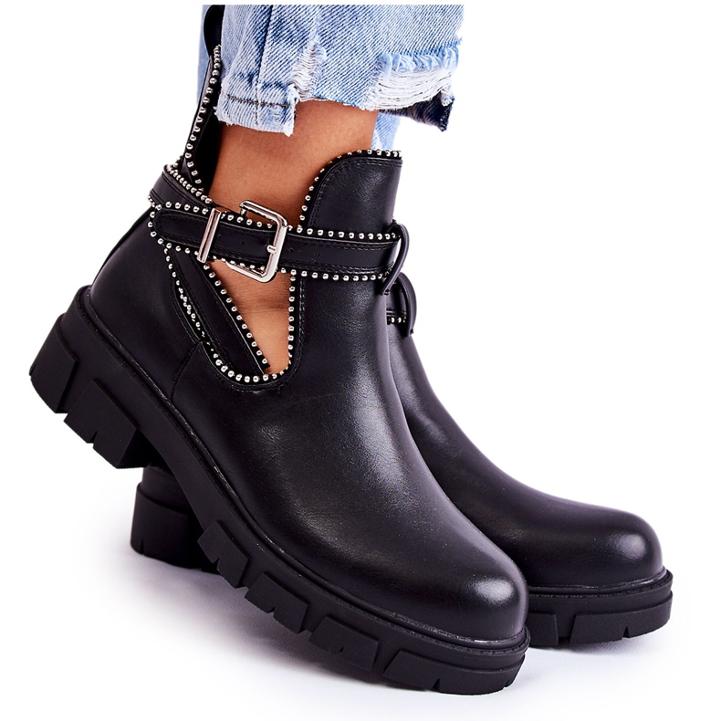 PG1 Bottes en éco-cuir pour femmes avec clous Noir Clares le noir