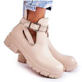 PG1 Bottines en Cuir pour Femme avec Clous Beige Clares