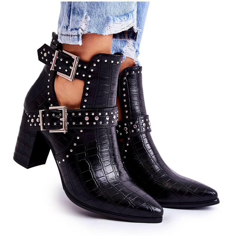 WJ2 Bottines à Talons pour Femme avec Strass Noir Kelin le noir