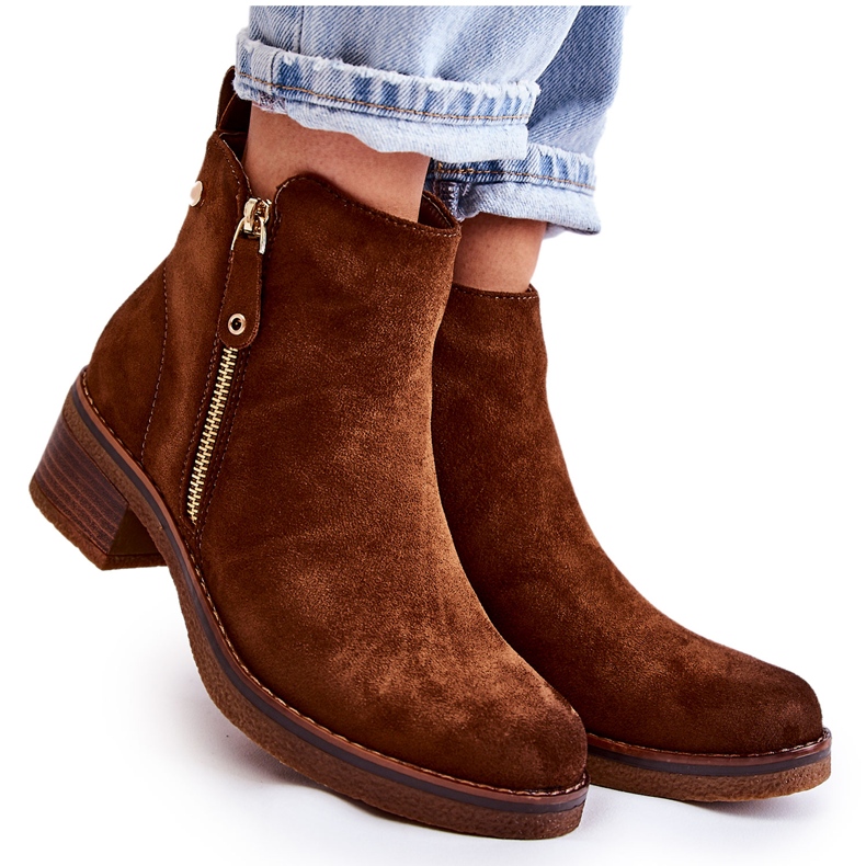 PS1 Bottes en daim marron Laurisa sur un petit talon brun