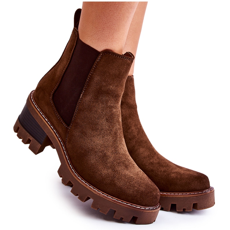 PS1 Bottes chaudes pour femmes avec une fermeture éclair en marron Lenaris brun kaki