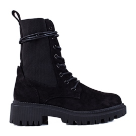 SHELOVET Lacets en daim noir le noir