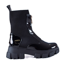 SHELOVET Bottes en cuir verni noir