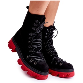 Bottes de travail en daim chaudes nouées noires et rouges Pierro le noir