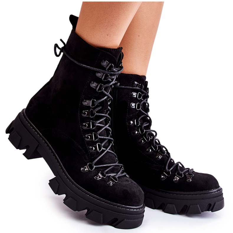 Bottes en daim chaudes ouvrières attachées noires Pierro le noir