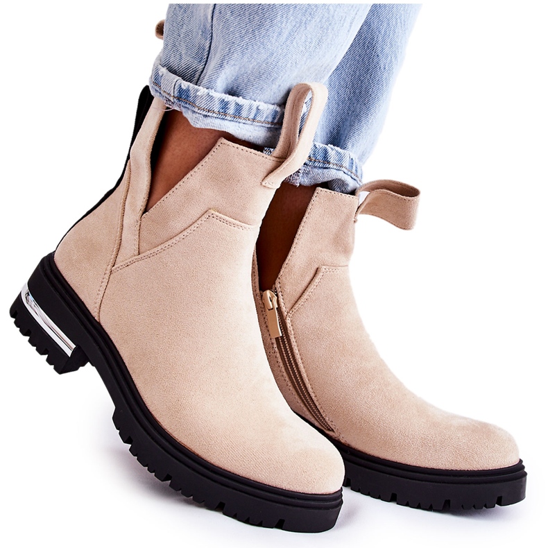 PS1 Bottines en daim beige Elvera avec découpes