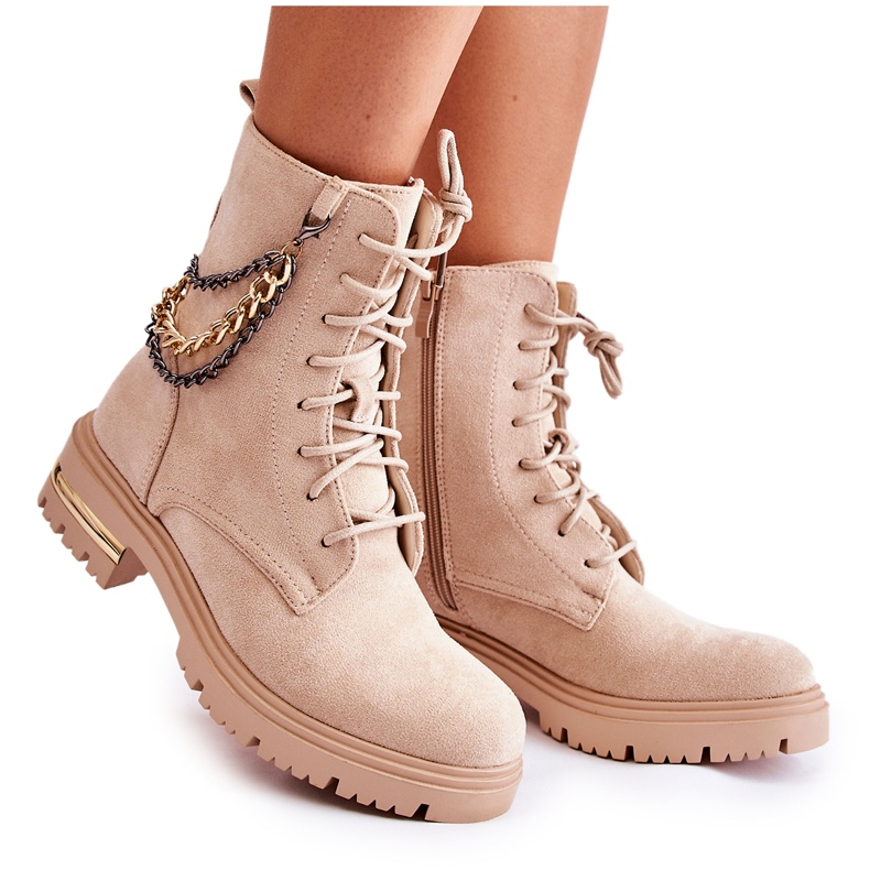 PS1 Bottes chaudes en daim avec une chaîne Beige Sorita