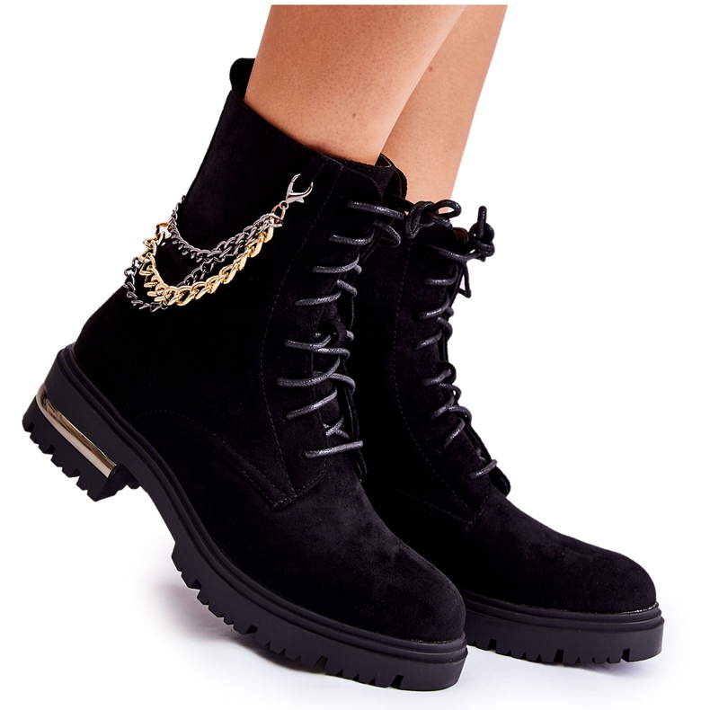 Bottes chaudes en daim noires Sorita avec chaîne le noir