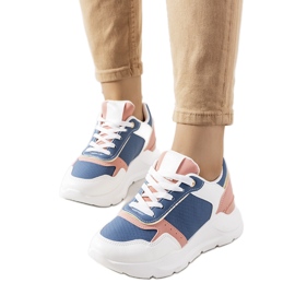 Baskets bleues femme Pottin blanc rose