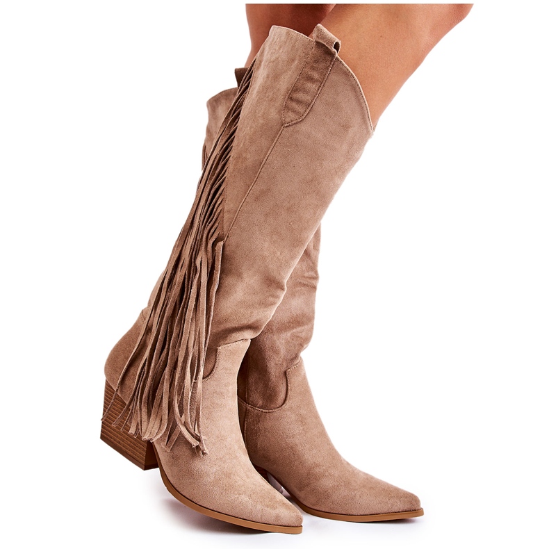 WJ2 Bottes en daim à franges pour femmes Beige Simplo brun