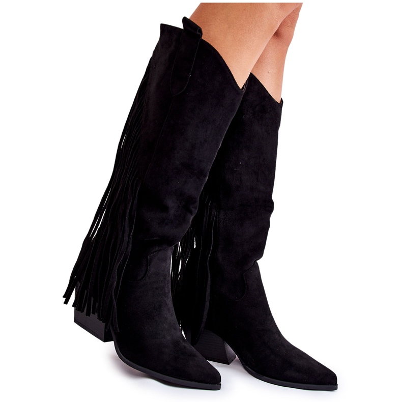 WJ2 Bottes en daim à franges pour femmes Noir Simplo le noir