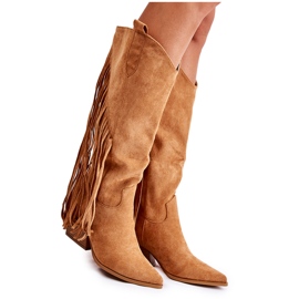 WJ2 Bottines Femme Daim À Franges Camel Simplo brun