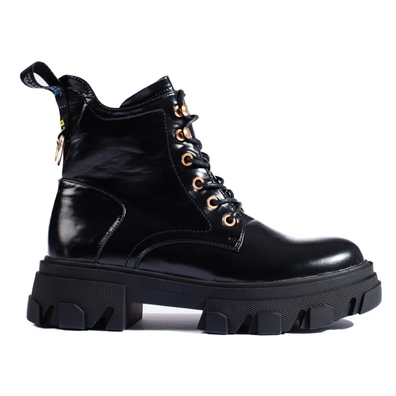 Bottines vernies pour femme à semelle épaisse le noir