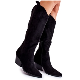 WJ2 Santiags Beverly noires en daim avec surpiqûres le noir