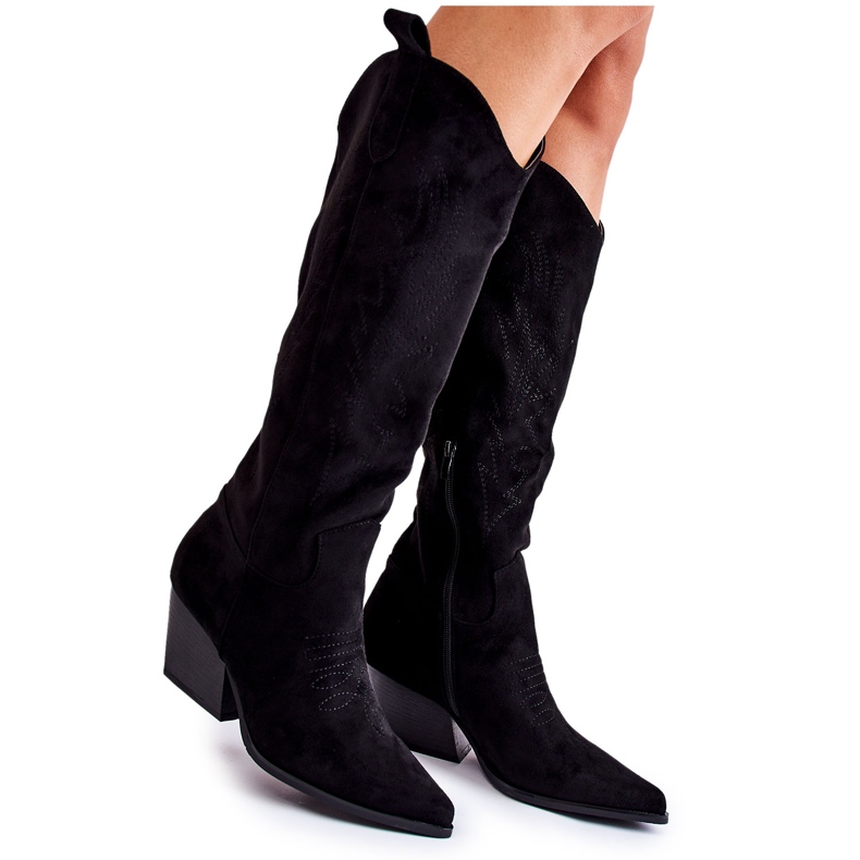 WJ2 Santiags Beverly noires en daim avec surpiqûres le noir