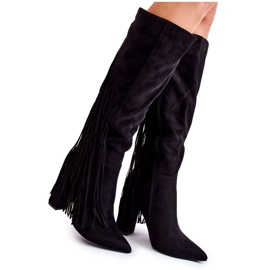 Bottines Avilla en daim noires à franges le noir