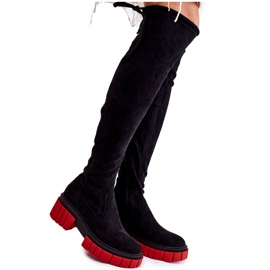Boots Femme Daim Noir-Rouge Cheera