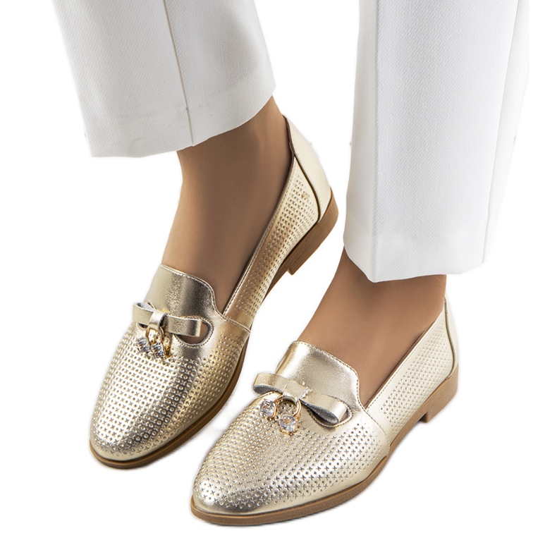 Mocassins dorés ajourés en cuir naturel Curi d'or Mocassins dorés ajourés en cuir naturel Curi d'or