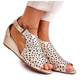 PA2 Sandales Cuir Ajourées Sur Compensées Doré Sellena