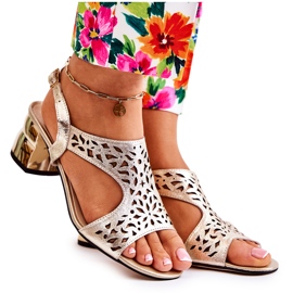 PA2 Sandales Ajourées En Cuir Sur Talons Hauts Doré Salvio