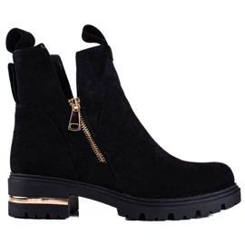 Bottines femme Shelovet avec fermeture éclair dorée, noir le noir