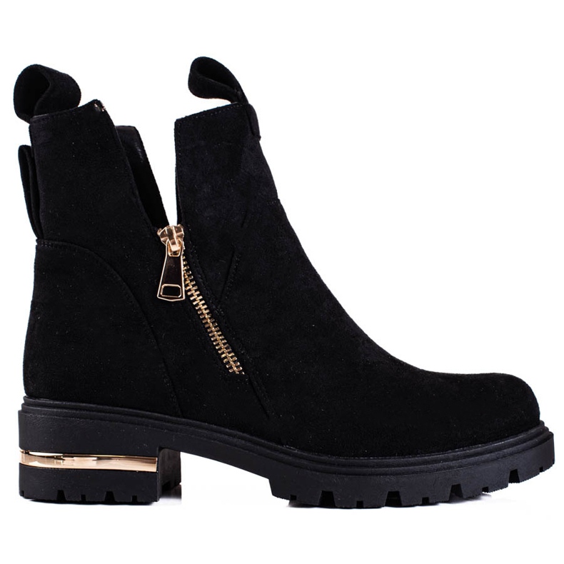 Bottines femme Shelovet avec fermeture éclair dorée, noir le noir